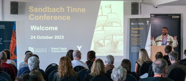 Malik Al Nasir presenting at the Sandbach Tinne Conference horizontal